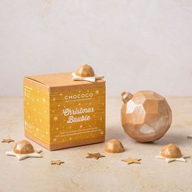 Gold chocolate bauble by Chococo  with 4 gem chocolates inside 