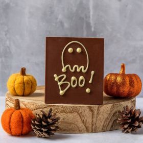 Milk Chocolate mini-bar with Boo! hand-piped on by Chococo 
