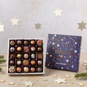 a small medium and large cascade of festive collection chocolates by chococo 