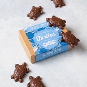 milk chocolate turtle shapes by Chococo on kraft box 
