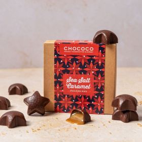Dorset Sea salt caramel chocolates in a star shape by Chococo with Red pattern kraft Box  