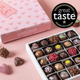 a box of 25 handcrafted valentine chocolates by Chococo