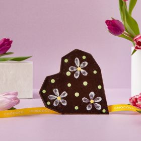 Small Dark Chocolate Mother's Day Heart with Daisies (vf)