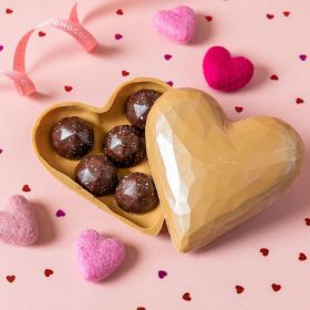 Gold Chocolate Heart Box with Sea Salt Caramel Chocolates Inside