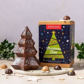 milk chocolate Christmas tree by chococo with box and holly