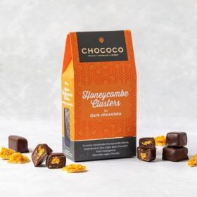 A carton of Agave nectar honeycombe clusters by Chococo 
