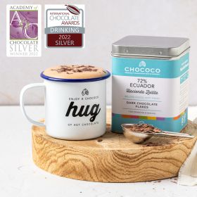 72% Ecuador Hot Chocolate Flakes and Hug Mug Gift Set (vf)