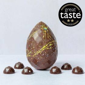 Milk chocolate easter egg with award-wining Dorset sea salt gems by chococo 