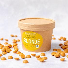 Gold Caramel White Chocolate Button Drops handmade by Chococo in Dorset in Brown Craft Plastic free packaging 