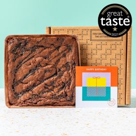 A  Dorset sea salted caramel chocolate postal brownie in baking tray by Chococo proudly hand crafted in Dorset  