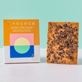 Going for Gold Blonde Caramel Chocolate Bar with crunchy cocoa nibs