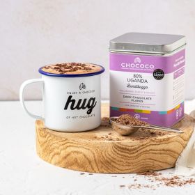 80% Uganda origin Hot Chocolate Flakes Tin and Hug Mug Gift Set (vf)