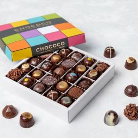 A Chococo chocolate box with 25 fresh chocolates proudly handcrafted in Dorset 