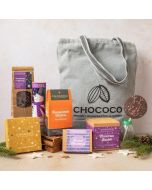 vegan dark chocolate canvas bag hamper by Chococo 