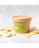 White chocolate Drop Buttons 34% Colombia cocoa butter made by Chococo in Brown craft plastic free packaging 