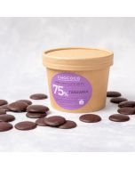 Dark Chocolate Button Drops 75% Tanzania hand made by Chococo in Dorset coming in plastic free brown craft packaging 