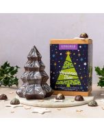 dark chocolate tree by Chococo with gems in side and decorated by Hand in holly pattern 