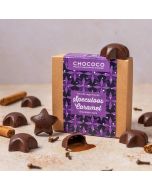 Speculoos  caramel chocolates in a star shape by Chococo with purple pattern snowflake  kraft Box  