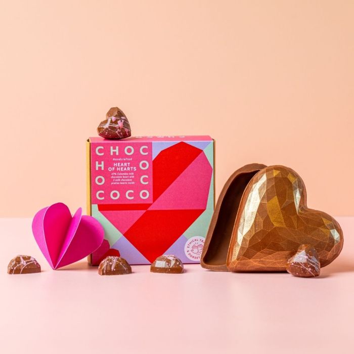 Milk Chocolate Heart Box with Praline Hearts inside