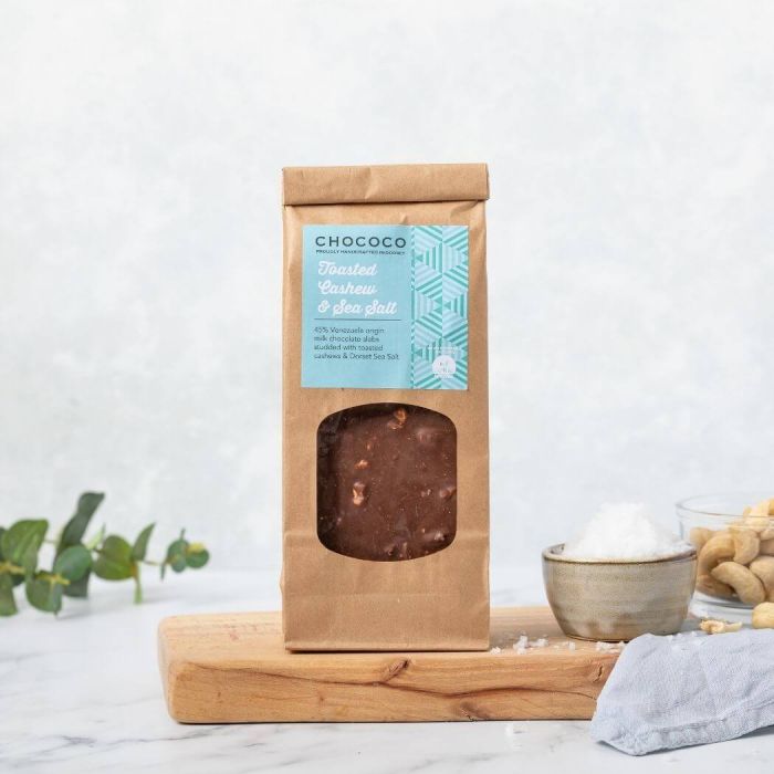 Milk Chocolate Toasted Cashew & Sea Salt Slabs by Chococo handcrafted in Dorset 