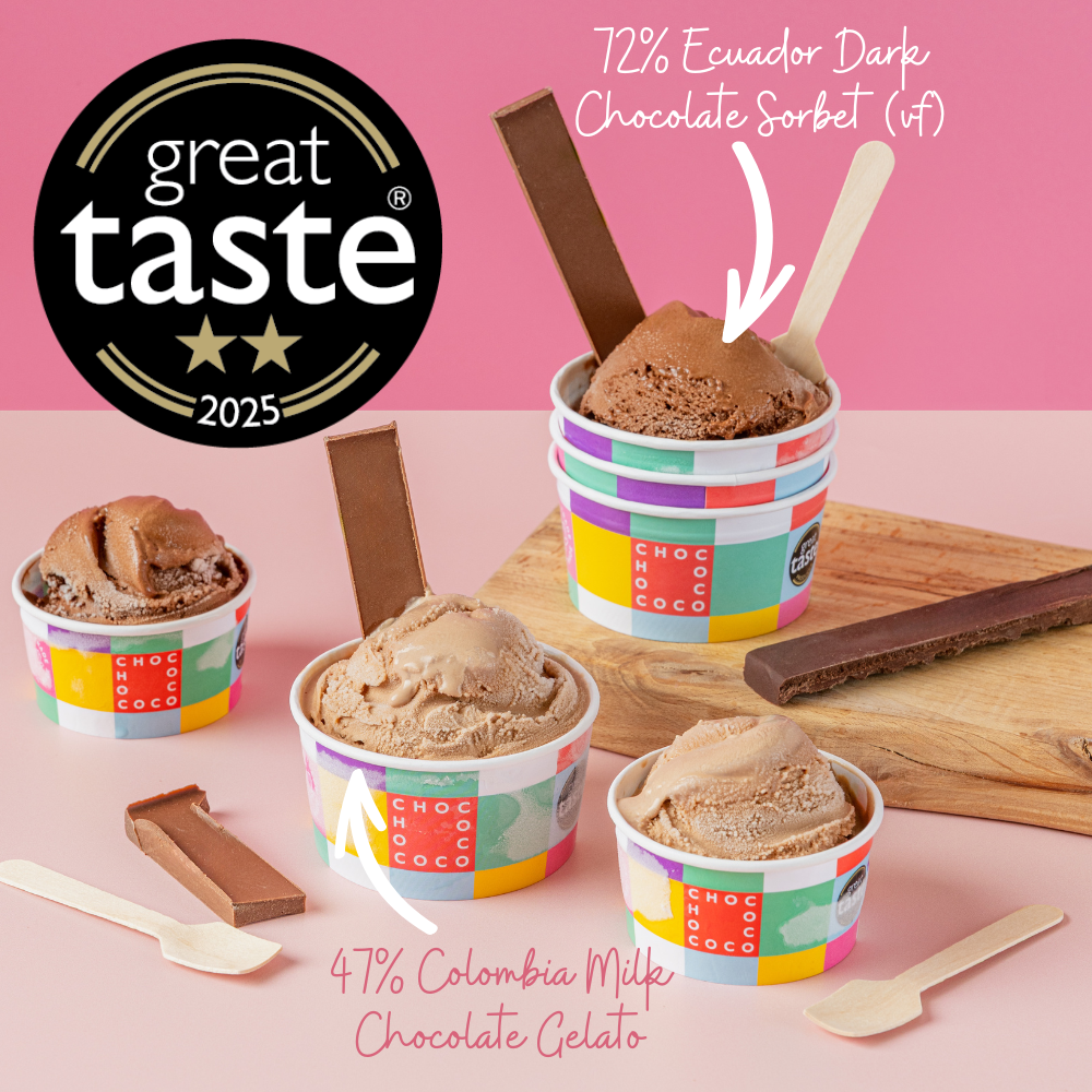 Image showing 47% Colombia milk chocolate Gelato and 72% Ecuador dark chocolate sorbet (VF) with 2 Star Gold Great Taste Award 2025