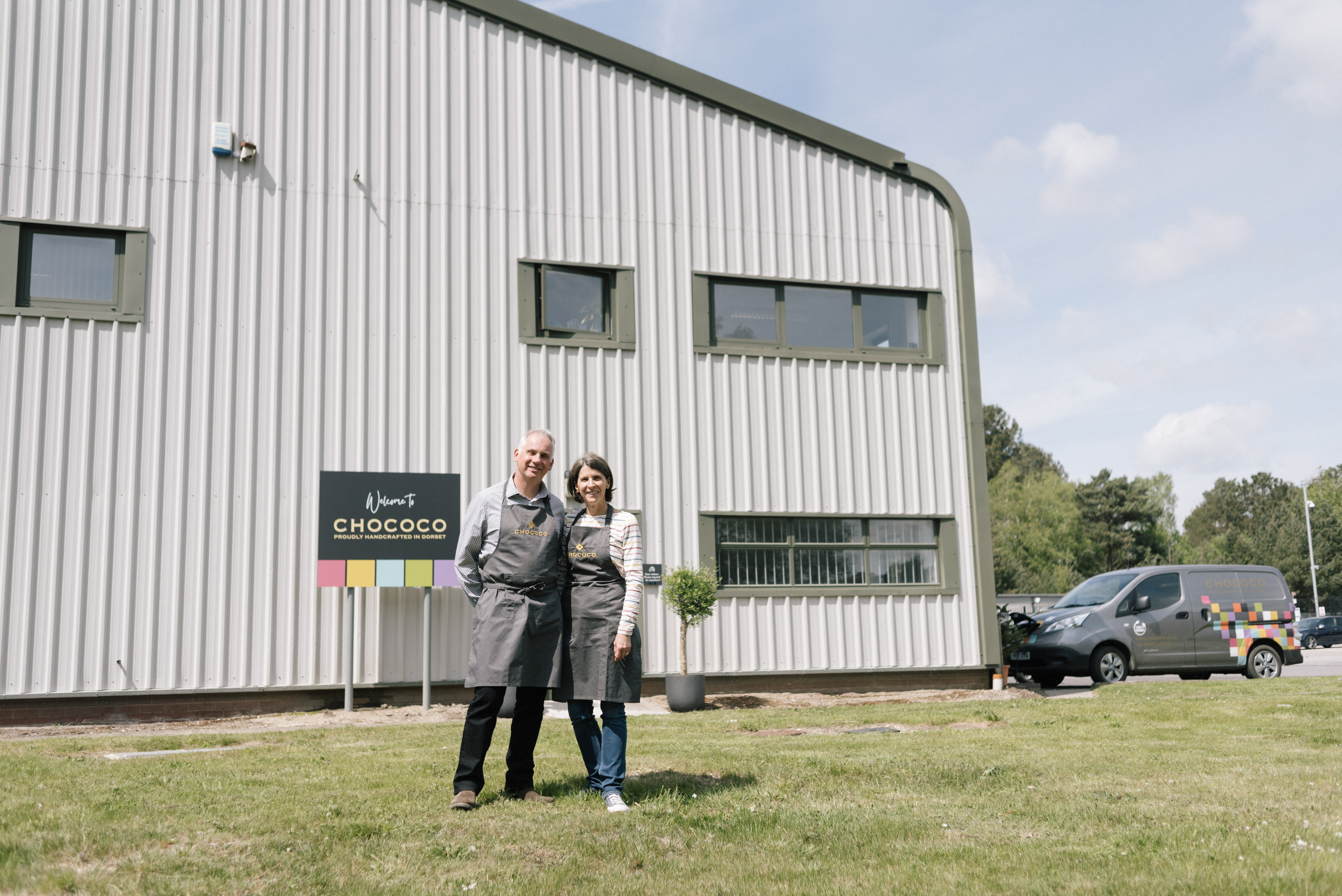 Claire & Andy outside our new Chococo HQ in Holton Heath Dorset