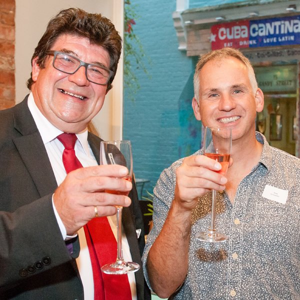 Chococo co-founder Andy with Paul of the Exeter BID welcome team